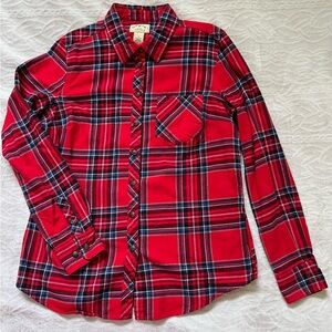 Red plaid long sleeve button down.